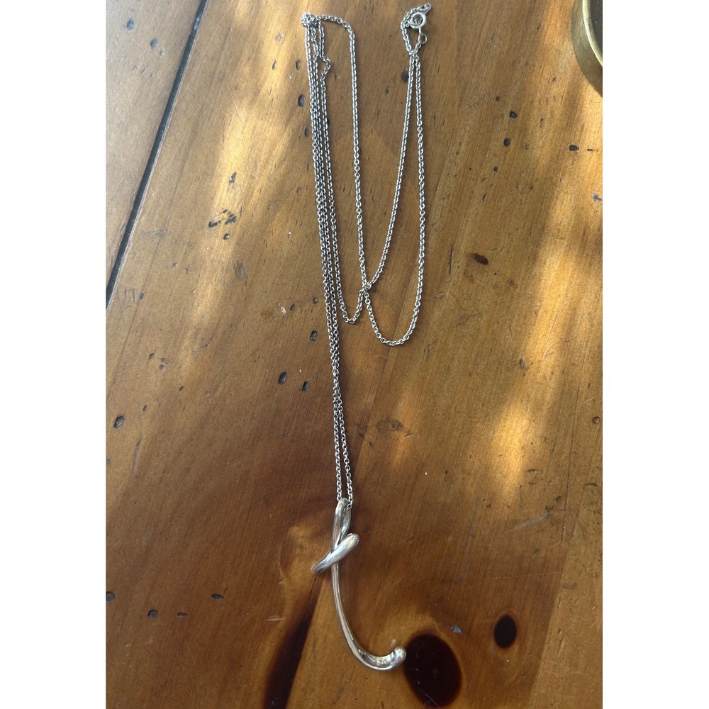 Tiffany & Co Alphabet T Initial Letter Pendant Necklace Peretti Silver 16"